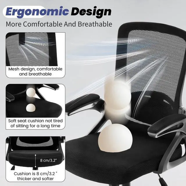 Alt view image 3 of 7 - Executive Office Chair with Adjustable Lumbar Support Flip-Up Arms,Black | Desk Chair Breathable Mesh Comfy Computer Chairs with Flip-up Armrests Executive Task Chair for Adults Home Office,400lbs