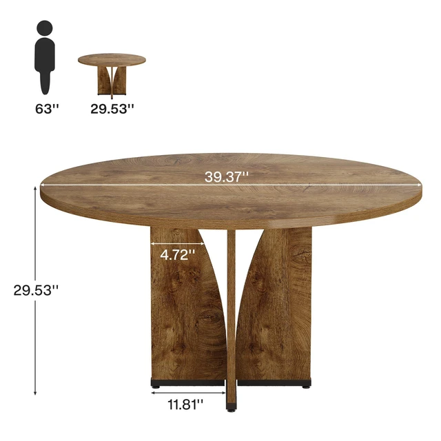 Alt view image 2 of 7 - 39" Round Conference Table for 4, Modern Round Meeting Table with Sturdy Base, Small Compact Conference Room Tables for Office, Training, or Negotiation (Vintage Brown)