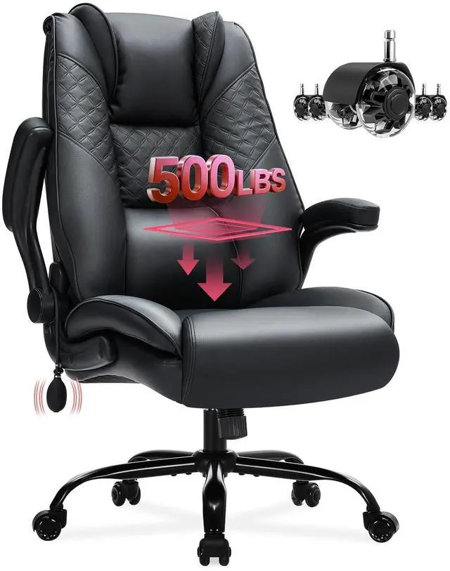 Main image of CLOMAN Big and Tall Office Chair 500lbs with Air Lumbar Support,Wide Seat Executive Chair with Flip Up Arms & Rocking Function,Heavy Duty Comfy Desk Chair,Black