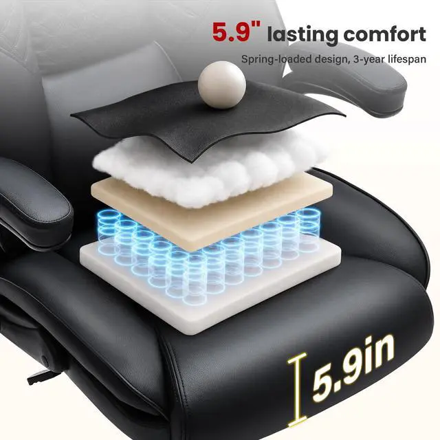 Alt view image 5 of 7 - CLOMAN Big and Tall Office Chair 500lbs with Air Lumbar Support,Wide Seat Executive Chair with Flip Up Arms & Rocking Function,Heavy Duty Comfy Desk Chair,Black