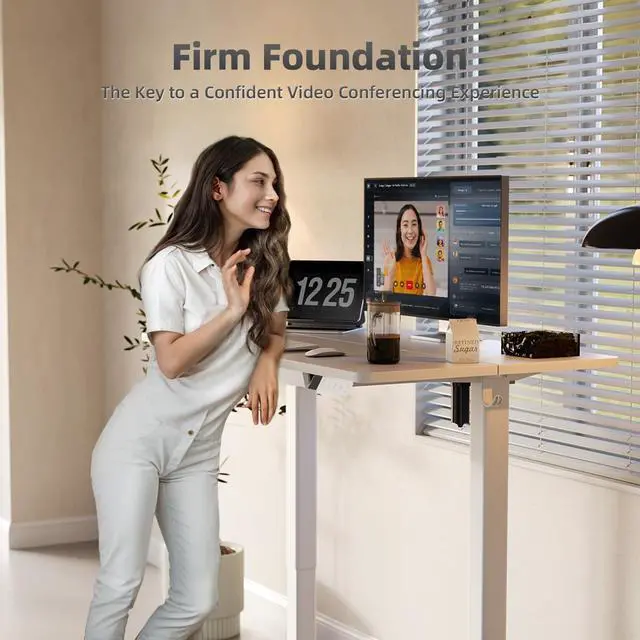 Alt view image 5 of 7 - Electric Standing Desk 48 x 24 Inch with Drawer White | Industrial steel frame supports 176 lbs, 28.3 to 46.5 inch height range, quiet 45 dB motor, 25.6 x 12.6 inch storage drawer
