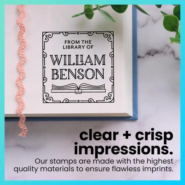 Alt view image 3 of 7 - Personalized Book Embossers & Stamps - Personalize a Book Embosser, Wood Stamp, or Self-Inking Mount (Deco Border, Square)