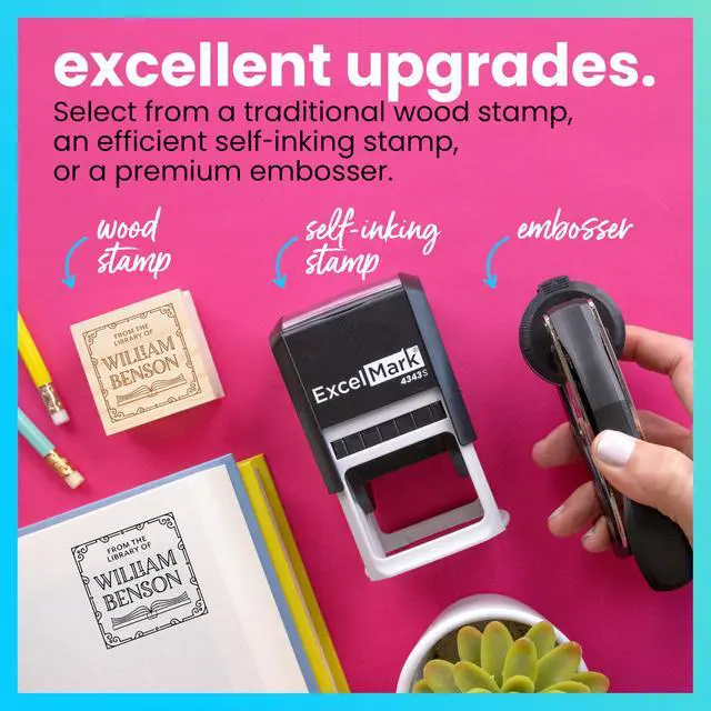 Alt view image 2 of 7 - Personalized Book Embossers & Stamps - Personalize a Book Embosser, Wood Stamp, or Self-Inking Mount (Deco Border, Square)