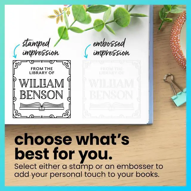 Alt view image 5 of 7 - Personalized Book Embossers & Stamps - Personalize a Book Embosser, Wood Stamp, or Self-Inking Mount (Deco Border, Square)