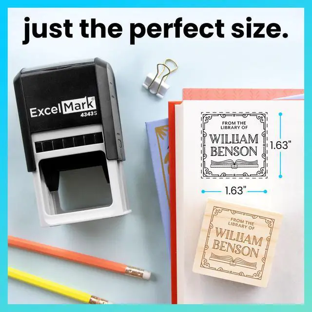 Alt view image 6 of 7 - Personalized Book Embossers & Stamps - Personalize a Book Embosser, Wood Stamp, or Self-Inking Mount (Deco Border, Square)