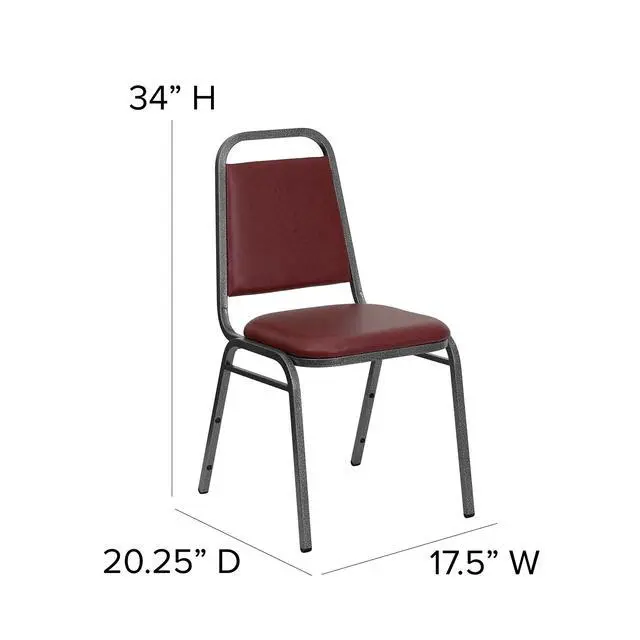 Alt view image 2 of 7 - Burgundy Vinyl Trapezoidal Back Stacking Banquet Chair | Silver Vein Frame, Vinyl Upholstery