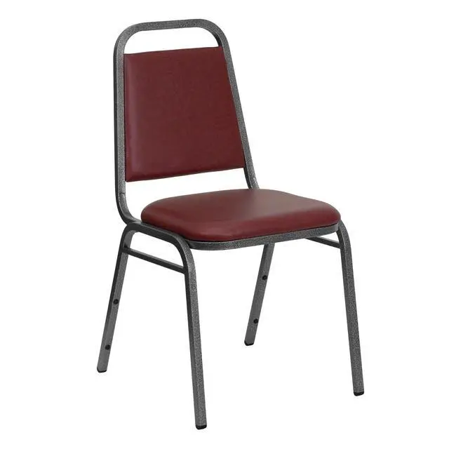 Alt view image 3 of 7 - Burgundy Vinyl Trapezoidal Back Stacking Banquet Chair | Silver Vein Frame, Vinyl Upholstery