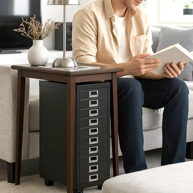 Alt view image 5 of 7 - File Cabinet Mini 10 Tier Metal File Organizer Document Organizer with Wheel, Black Color, for Home Office, Office Desk File