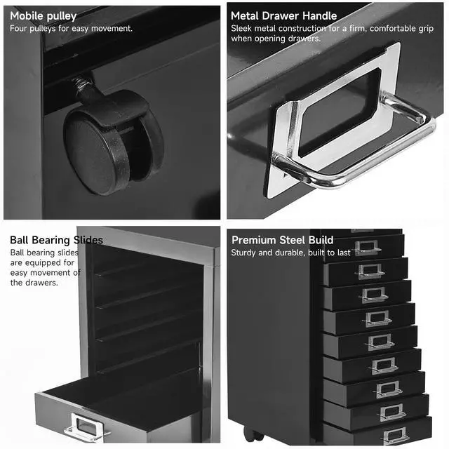 Alt view image 3 of 7 - File Cabinet Mini 10 Tier Metal File Organizer Document Organizer with Wheel, Black Color, for Home Office, Office Desk File