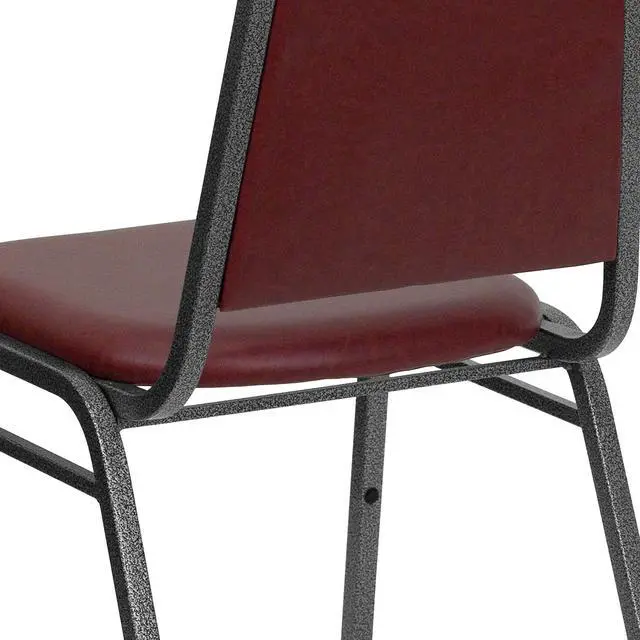 Alt view image 6 of 7 - Burgundy Vinyl Trapezoidal Back Stacking Banquet Chair | Silver Vein Frame, Vinyl Upholstery