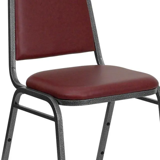 Alt view image 7 of 7 - Burgundy Vinyl Trapezoidal Back Stacking Banquet Chair | Silver Vein Frame, Vinyl Upholstery