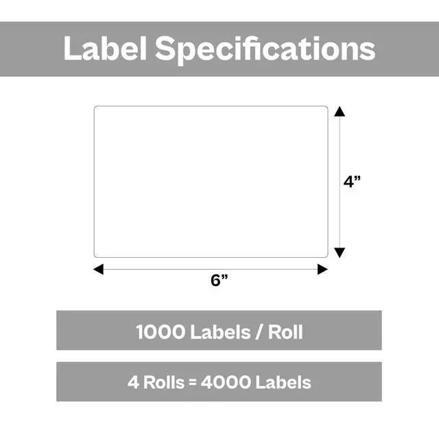 Alt view image 3 of 7 - PSBM 4 Rolls 4 x 6 Inch Direct Thermal Labels, 3 Inch Core, 1000 Labels/Roll, Self-Adhesive Shipping/Address Barcode Label, Compatible with Zebra, Sato & Datamax