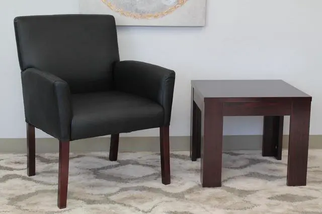 Alt view image 5 of 7 - Box Arm Guest Chair with Mahogany Finish in Black, 250 (B619)