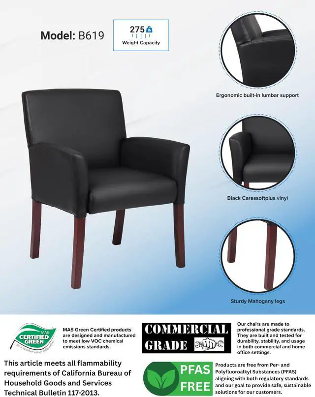 Alt view image 6 of 7 - Box Arm Guest Chair with Mahogany Finish in Black, 250 (B619)