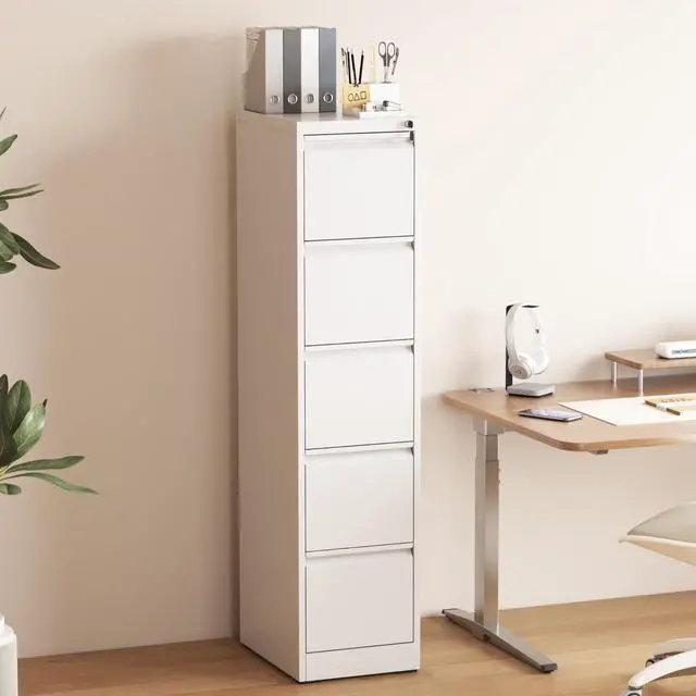 Main image of 5 Drawer File Cabinet with Lock, Vertical Filing Cabinets for Home Office, Metal Storage Cabinets, Heavy Duty File Cabinet for Letter/Legal/A4/F4 Size Amsseble Required, White