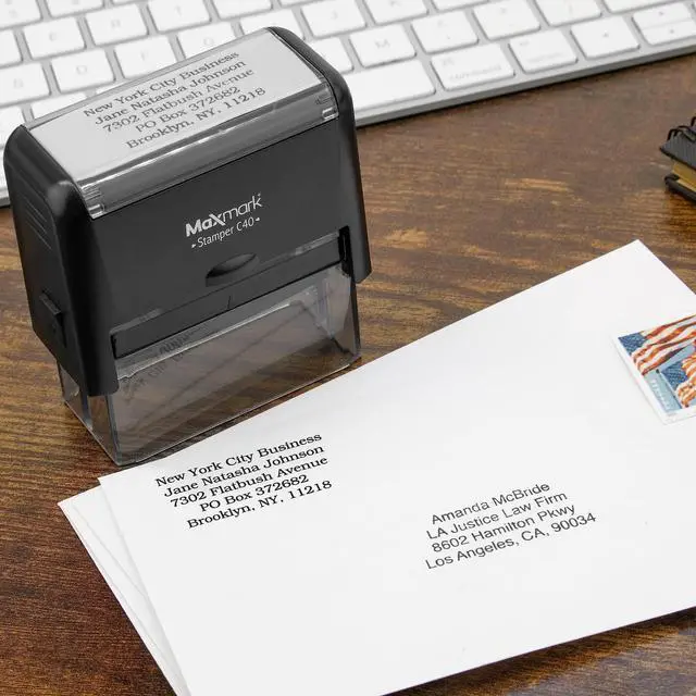 Alt view image 2 of 7 - Custom Self Inking Rubber Stamp - Up to 3 Lines of Text - Choose from 15 Ink Colors - Small Size