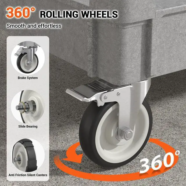 Alt view image 2 of 7 - 46 x 25 Inch Utility Rolling Storage Cart with Flat Top, Grey | 1000 Lbs Capacity, Tool Cart with 360° Swivel Wheels, 2 Shelf Work Cart with Sturdy Platform for Grocery, Cleaning, Garage