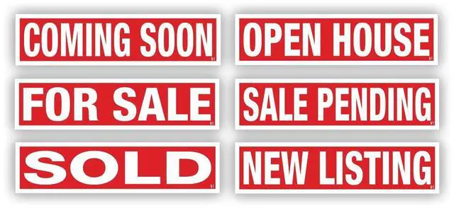 Main image of Real Estate Sign Riders | Set of 6 Coroplast (Plastic) Printed Signs with Different Messages for Real Estate | 24x6 Inches | Red with White Text