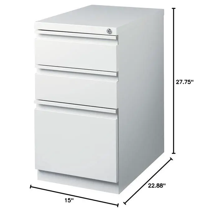 Alt view image 2 of 5 - 3-Drawer Vertical File Cabinet, Letter Size Documents, Lockable & Mobile, 23" D x 15" W x 27.75" H, Light Gray | Mobile rolling cabinet, 23in D x 15in W x 27.75in H, for secure storage