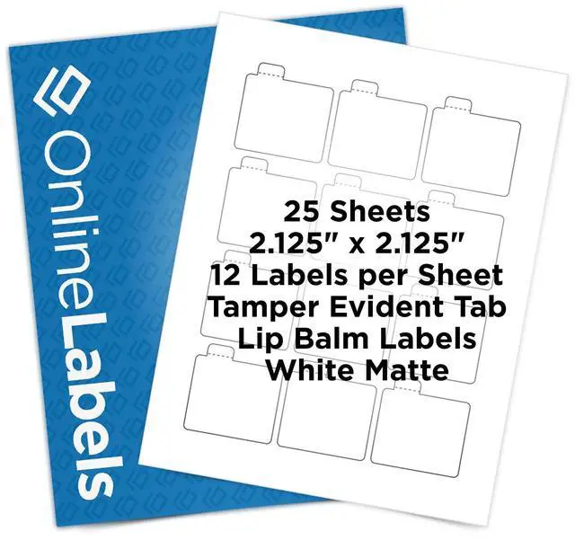 Main image of OnlineLabels 2.125" x 2.125" Lip Balm Labels - Inkjet/Laser - 25 Sheets | Permanent Adhesive, Blank White Matte Lip Balm Labels with Safety Tab, Inkjet & Laser Compatible, Ideal for Lip Balm Tubes
