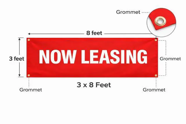 Alt view image 2 of 3 - For sale/Now open3x8 Feet Large Now Open Banner Bold, Weatherproof Vinyl Sign for Retail Stores & Businesses (Now Leasing)