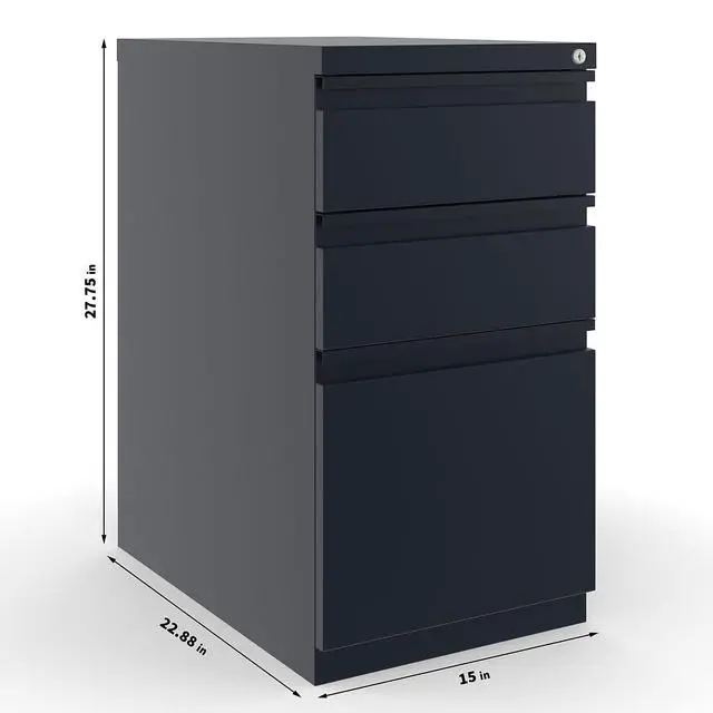 Alt view image 3 of 7 - 3-Drawer Vertical File Cabinet, Letter Size Documents, Lockable & Mobile, 23" D x 15" W x 27.75" H, Black | Mobile rolling cabinet, 23in D x 15in W x 27.75in H, for secure storage