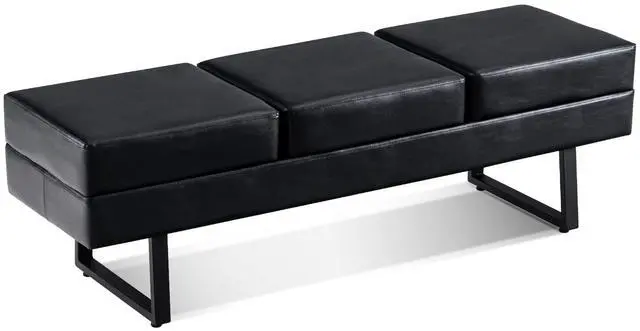 Main image of Waiting Room Chairs, Heavy Duty Office Guest Reception Bench, Faux Leather Upholstered Lobby Chairs for Salon, Conference Room 7008 (Black)