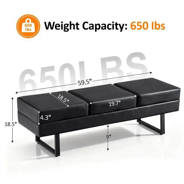 Alt view image 3 of 7 - Waiting Room Chairs, Heavy Duty Office Guest Reception Bench, Faux Leather Upholstered Lobby Chairs for Salon, Conference Room 7008 (Black)