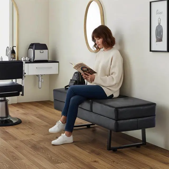 Alt view image 2 of 7 - Waiting Room Chairs, Heavy Duty Office Guest Reception Bench, Faux Leather Upholstered Lobby Chairs for Salon, Conference Room 7008 (Black)