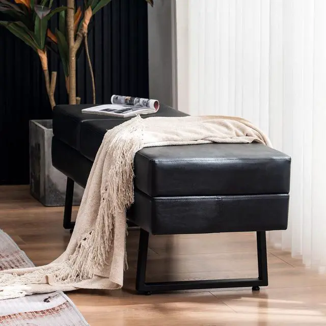 Alt view image 7 of 7 - Waiting Room Chairs, Heavy Duty Office Guest Reception Bench, Faux Leather Upholstered Lobby Chairs for Salon, Conference Room 7008 (Black)