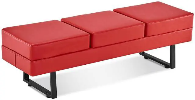 Main image of Waiting Room Chairs, Heavy Duty Office Guest Reception Bench, Faux Leather Upholstered Lobby Chairs for Salon, Conference Room 7008 (Red)
