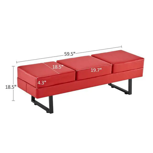 Alt view image 2 of 7 - Waiting Room Chairs, Heavy Duty Office Guest Reception Bench, Faux Leather Upholstered Lobby Chairs for Salon, Conference Room 7008 (Red)