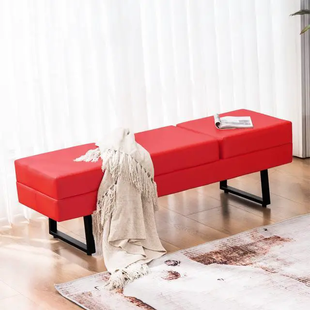 Alt view image 3 of 7 - Waiting Room Chairs, Heavy Duty Office Guest Reception Bench, Faux Leather Upholstered Lobby Chairs for Salon, Conference Room 7008 (Red)