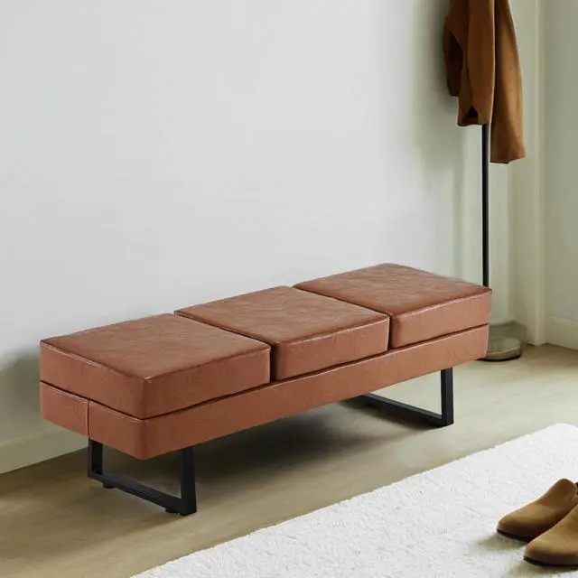 Alt view image 5 of 7 - Waiting Room Chairs, Heavy Duty Office Guest Reception Bench, Faux Leather Upholstered Lobby Chairs for Salon, Conference Room 7008 (Cognac)