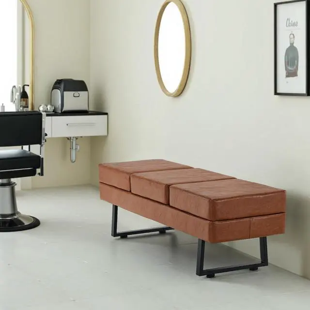 Alt view image 2 of 7 - Waiting Room Chairs, Heavy Duty Office Guest Reception Bench, Faux Leather Upholstered Lobby Chairs for Salon, Conference Room 7008 (Cognac)