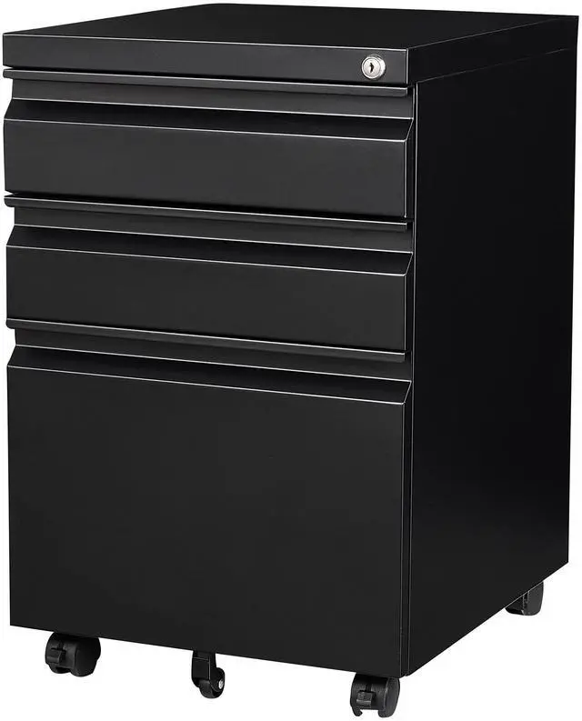 Main image of 3 Drawer File Cabinet, Fully Assembled Mobile File Cabinets with Lock for Home Office, Metal Rolling Filing Caninet on Wheels, Three Drawer Under Desk Cabnet for Letter/Legal / A4 - Black