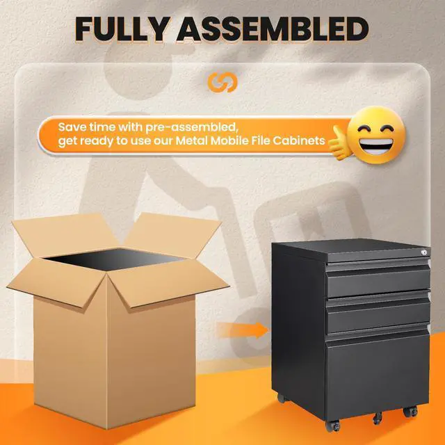 Alt view image 4 of 7 - 3 Drawer File Cabinet, Fully Assembled Mobile File Cabinets with Lock for Home Office, Metal Rolling Filing Caninet on Wheels, Three Drawer Under Desk Cabnet for Letter/Legal / A4 - Black
