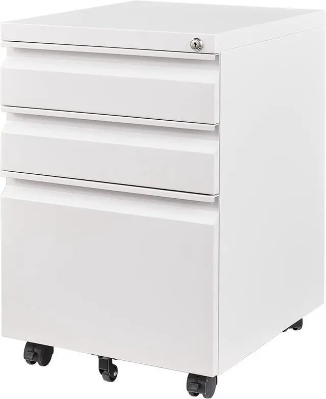 Main image of 3 Drawer File Cabinet, Fully Assembled Mobile File Cabinets with Lock for Home Office, Metal Rolling Filing Caninet on Wheels, Three Drawer Under Desk Cabnet for Letter/Legal / A4 - White