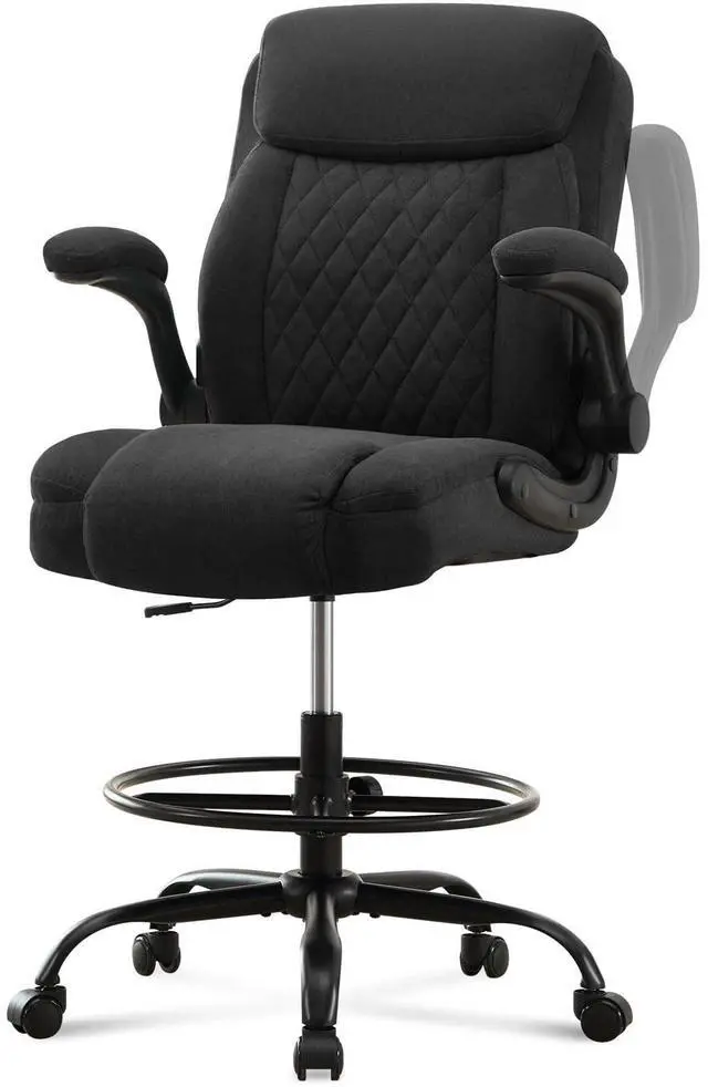 Main image of Drafting Chair Tall Office Chair for Standing Desk, Ergonomic Tall Desk Chair with Adjustable Foot Ring, Flip-Up Armrests, Lumbar Support, Comfortable Fabric Seat Ideal for Home and Office Use