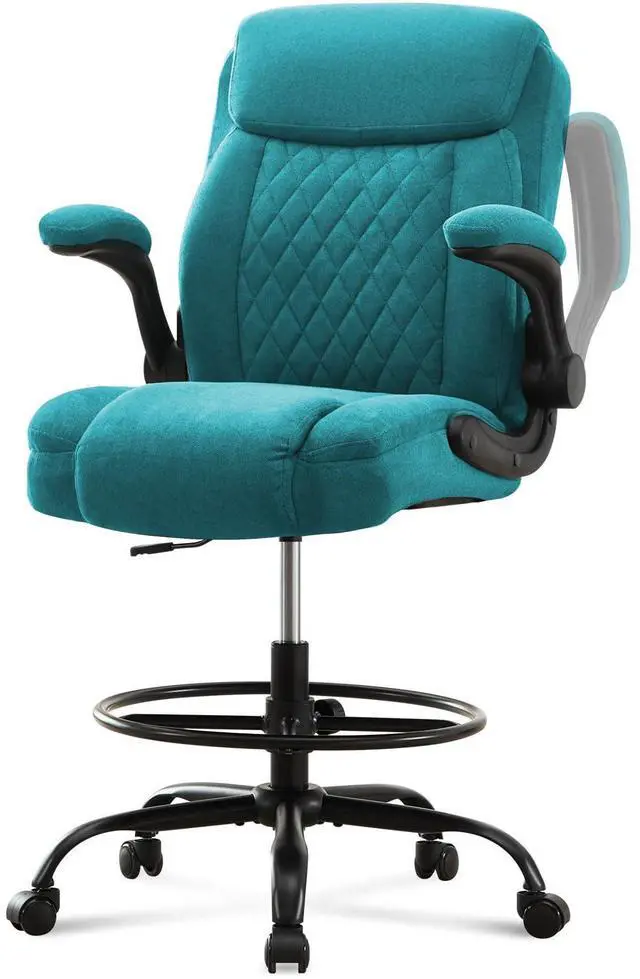 Main image of Drafting Chair Tall Office Chair for Standing Desk, Ergonomic Tall Desk Chair with Adjustable Foot Ring, Flip-Up Armrests, Lumbar Support, Comfortable Fabric Seat Ideal for Home and Office Use