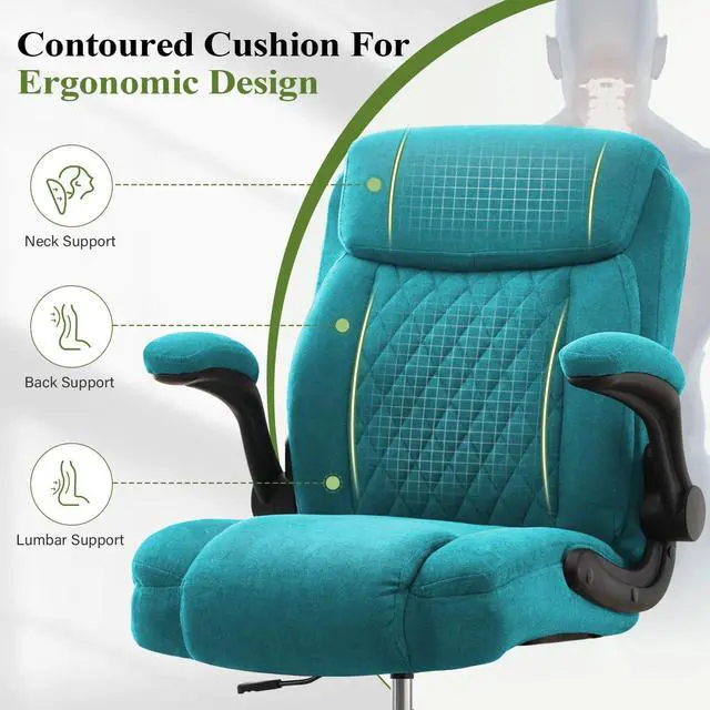 Alt view image 5 of 7 - Drafting Chair Tall Office Chair for Standing Desk, Ergonomic Tall Desk Chair with Adjustable Foot Ring, Flip-Up Armrests, Lumbar Support, Comfortable Fabric Seat Ideal for Home and Office Use