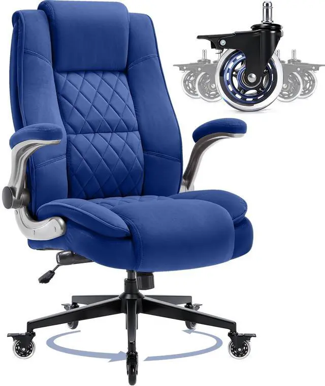 Main image of Fabric High Back Office Chair, Thick Padded Ergonomic Computer Desk Chair | Lockable Quiet Casters, Adjustable Lumbar Support & Flip-Up Arms, 400LBS Capacity, Wide Executive Chair for Back Pain