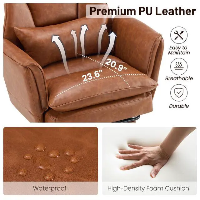 Alt view image 5 of 7 - Big and Tall Office Chair, Ergonomic Computer Desk Chair with Footrest, Wide Seat Reclining Gaming Chair, Flip Armrests for Cross Legged Sitting, Heavy Duty Support up to 400LBS, PU, Brown