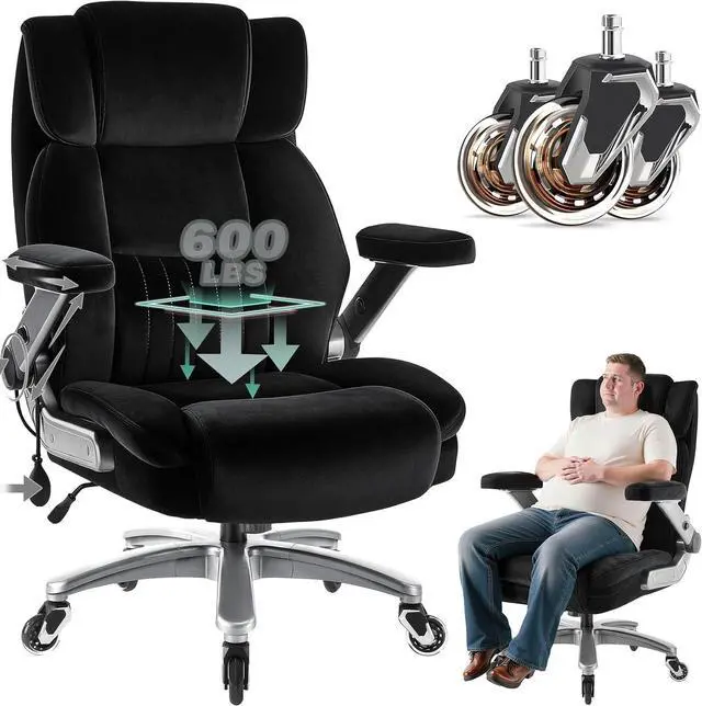 Main image of Fabric 600LBS Heavy Duty Office Chair with 5D Flip Arms for Heavy People,Comfy Cloth Big and Tall Desk Chair with Pocket Spring Cushion,High Back Computer Chair with Adjustable Lumbar Support