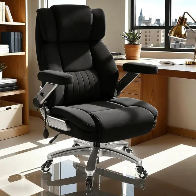 Alt view image 2 of 7 - Fabric 600LBS Heavy Duty Office Chair with 5D Flip Arms for Heavy People,Comfy Cloth Big and Tall Desk Chair with Pocket Spring Cushion,High Back Computer Chair with Adjustable Lumbar Support