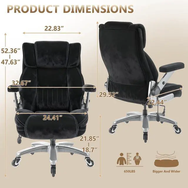 Alt view image 3 of 7 - Fabric 600LBS Heavy Duty Office Chair with 5D Flip Arms for Heavy People,Comfy Cloth Big and Tall Desk Chair with Pocket Spring Cushion,High Back Computer Chair with Adjustable Lumbar Support