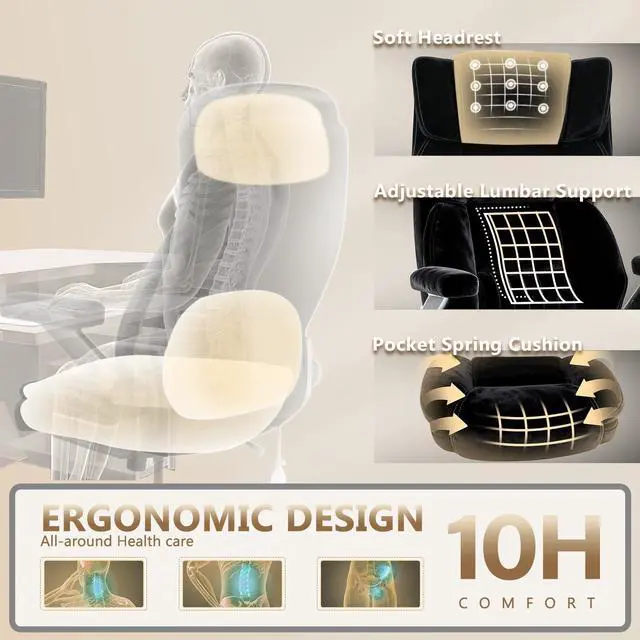 Alt view image 7 of 7 - Fabric 600LBS Heavy Duty Office Chair with 5D Flip Arms for Heavy People,Comfy Cloth Big and Tall Desk Chair with Pocket Spring Cushion,High Back Computer Chair with Adjustable Lumbar Support