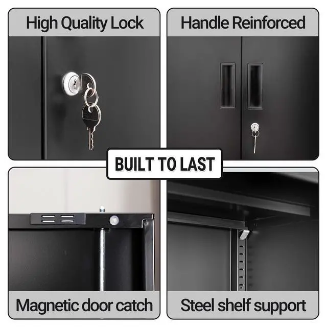 Alt view image 6 of 7 - Metal Storage Cabinet, 36" H Locking Storage Cabinet with Shelves and Doors, Metal Cabinets for Home Office, Garage, Utility Room and Basement (Black)