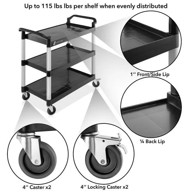 Alt view image 2 of 6 - Heavy-Duty 3-Tier Utility Service Cart with Wheels, 40.25" x 38.5"