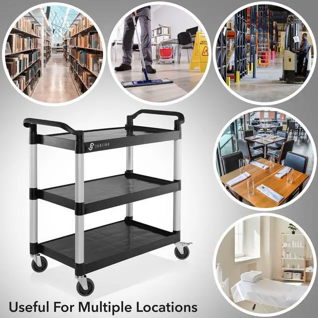 Alt view image 6 of 6 - Heavy-Duty 3-Tier Utility Service Cart with Wheels, 40.25" x 38.5"